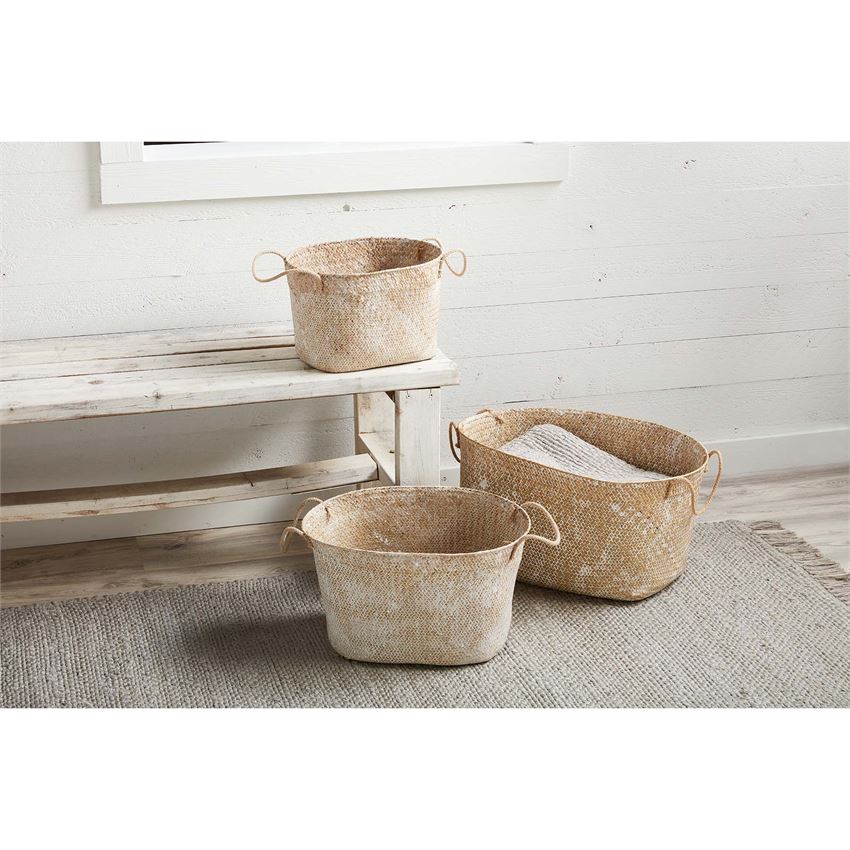 White Wash Seagrass Basket LD Linens & Decor
