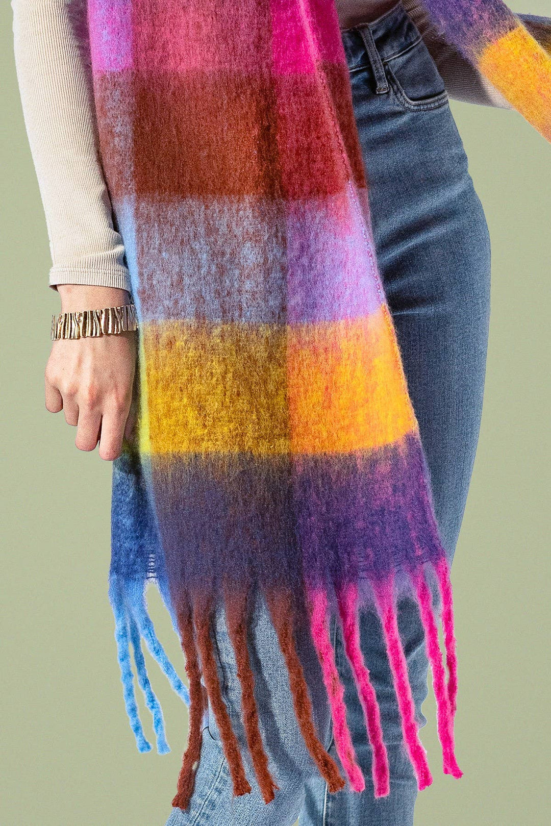 Checkered Fringe Scarf