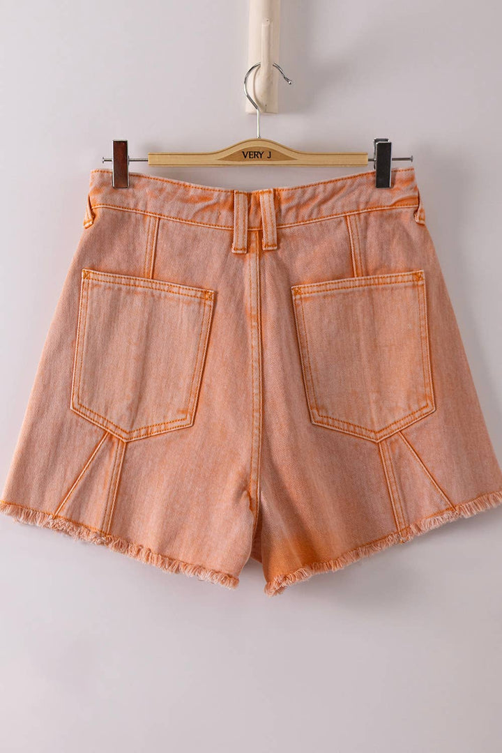 Lemon Mineral Washed Denim Frayed Hem Shorts