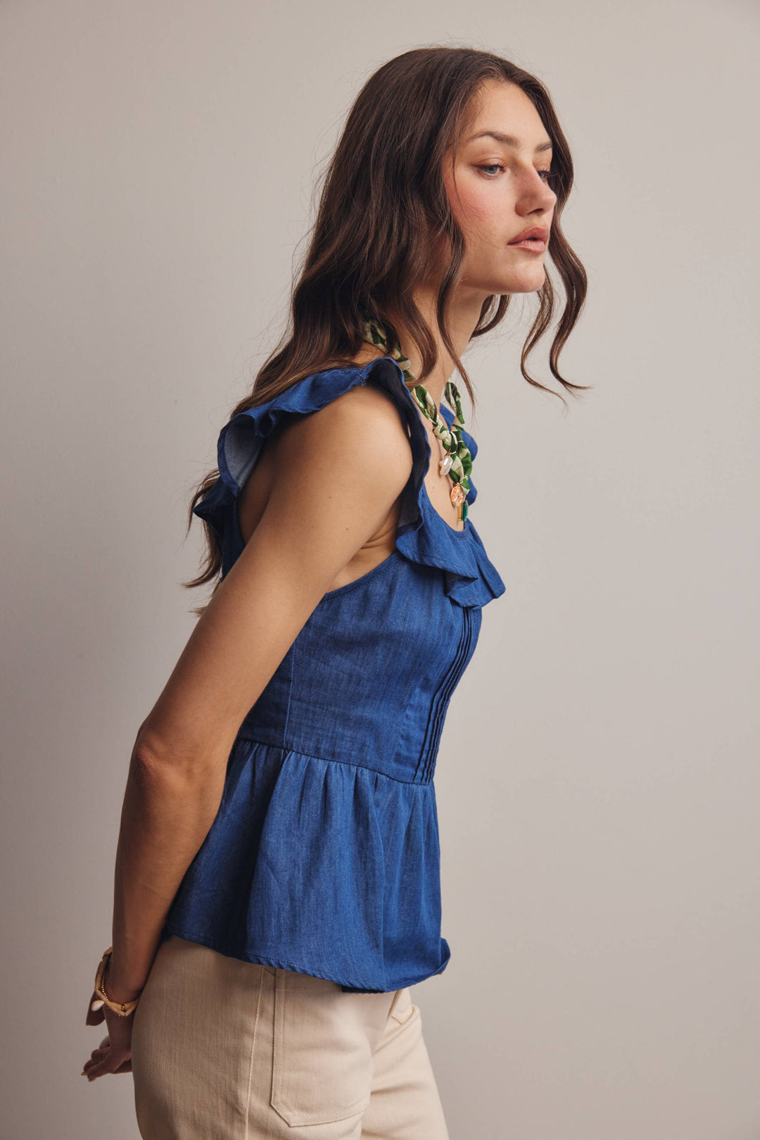 Ruffle Neck Peplum Top