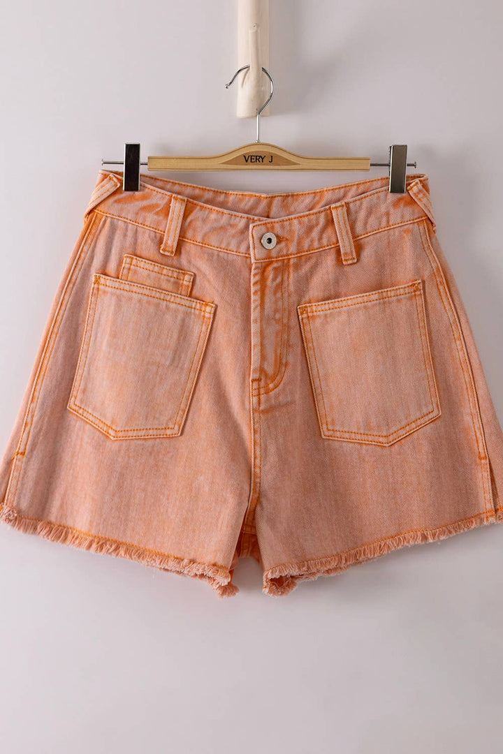 Lemon Mineral Washed Denim Frayed Hem Shorts