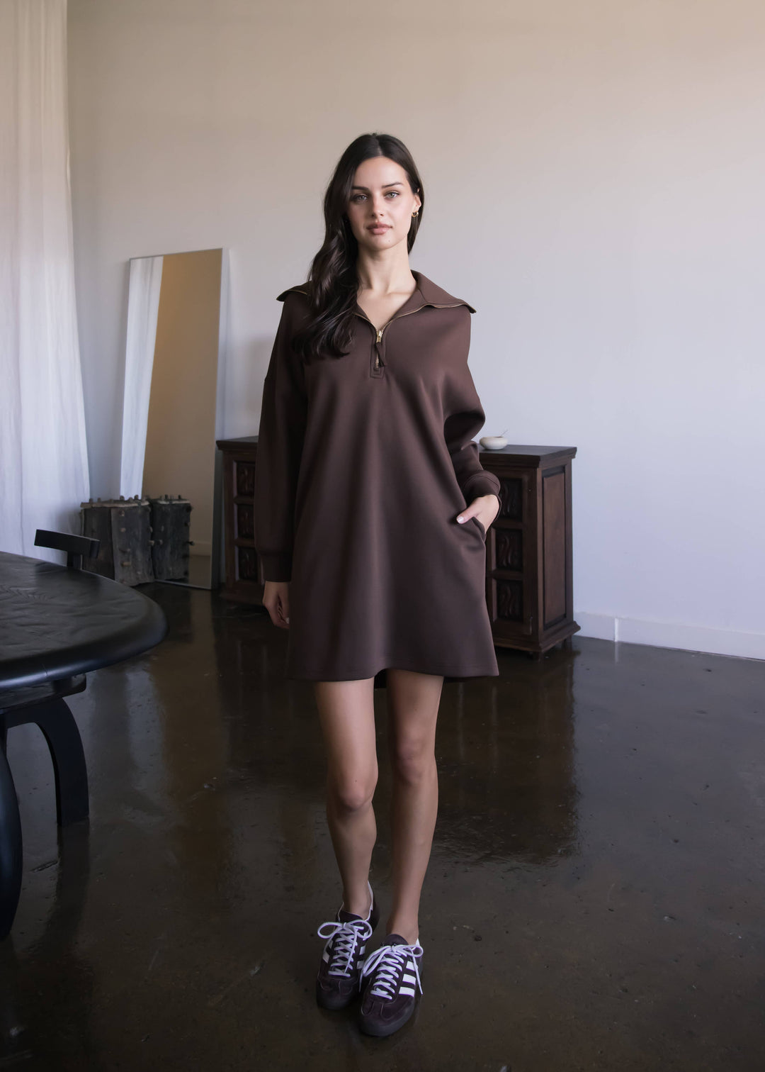 Butter Modal Quarter Zip Long Sleeve Dress