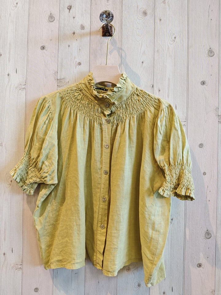 Petite Collard Blouse 100% Linen