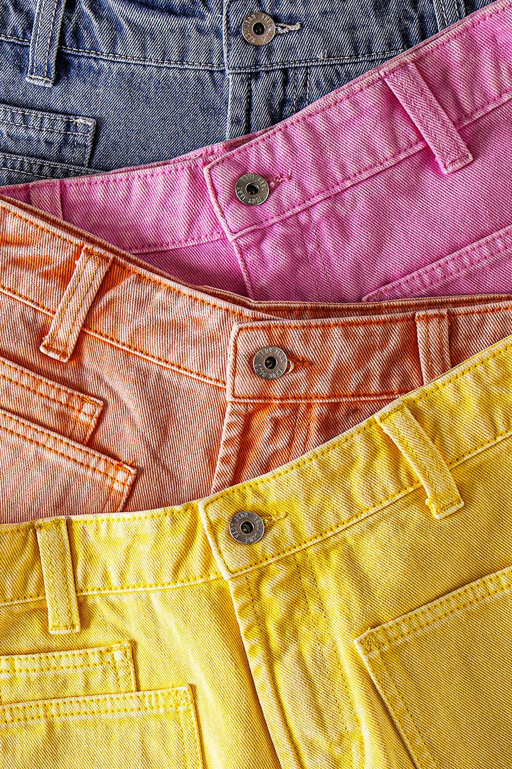 Lemon Mineral Washed Denim Frayed Hem Shorts