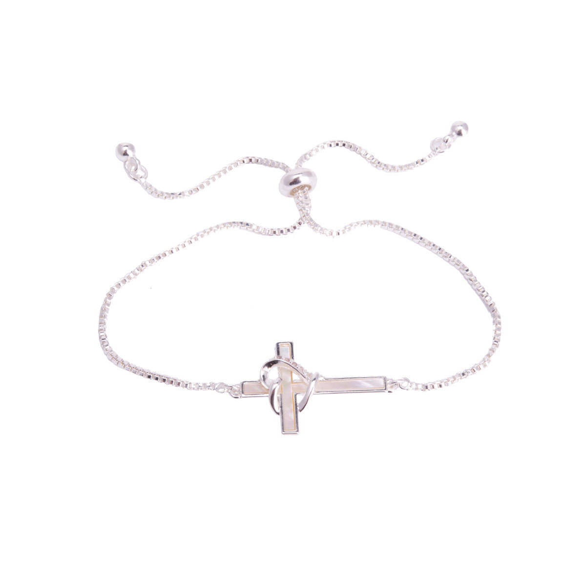 MOP Cross CZ Heart Cross Bracelet