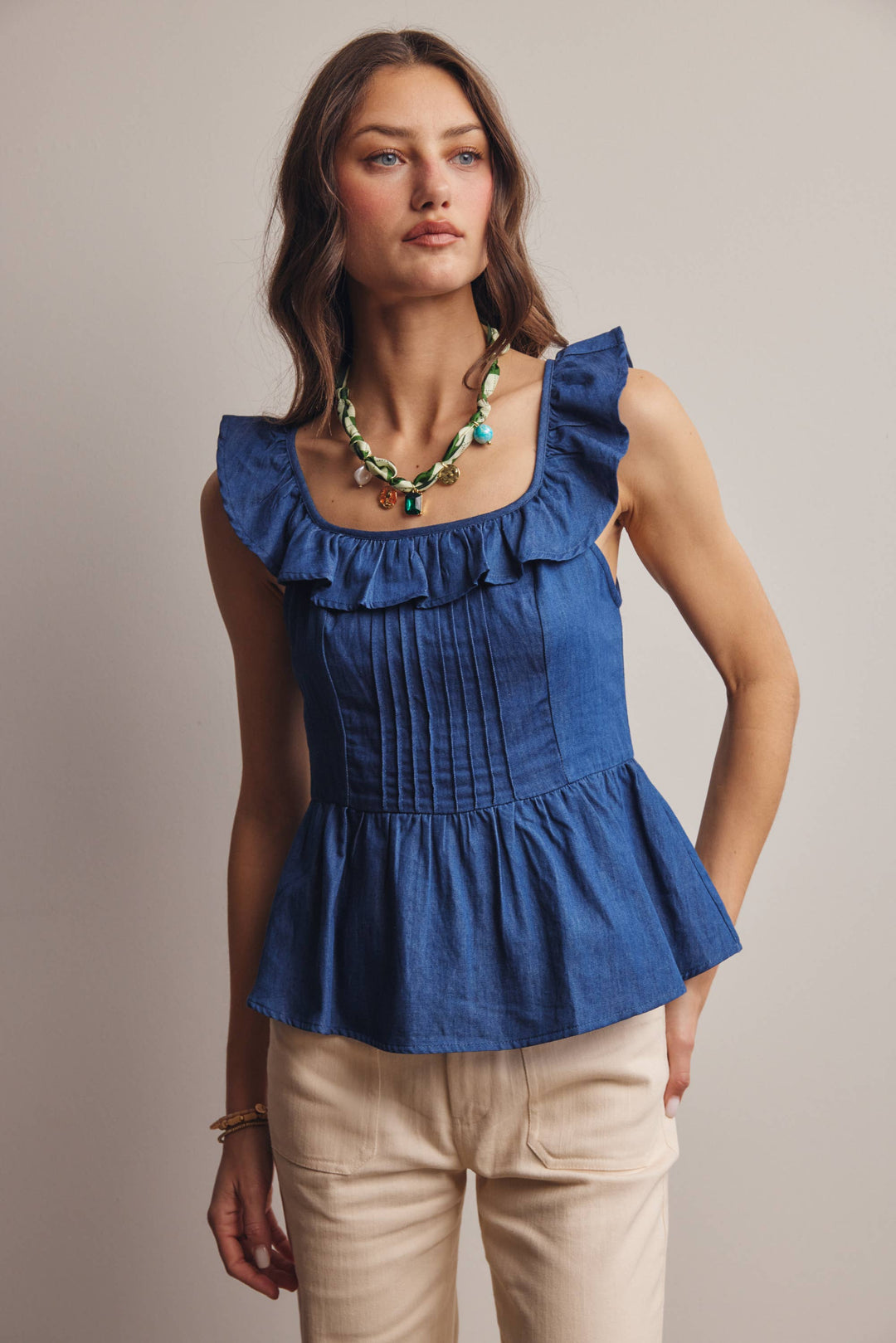 Ruffle Neck Peplum Top