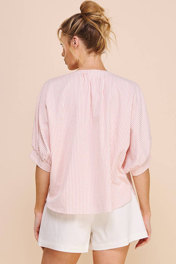 Pinstripe Seersucker Dolman Blouse