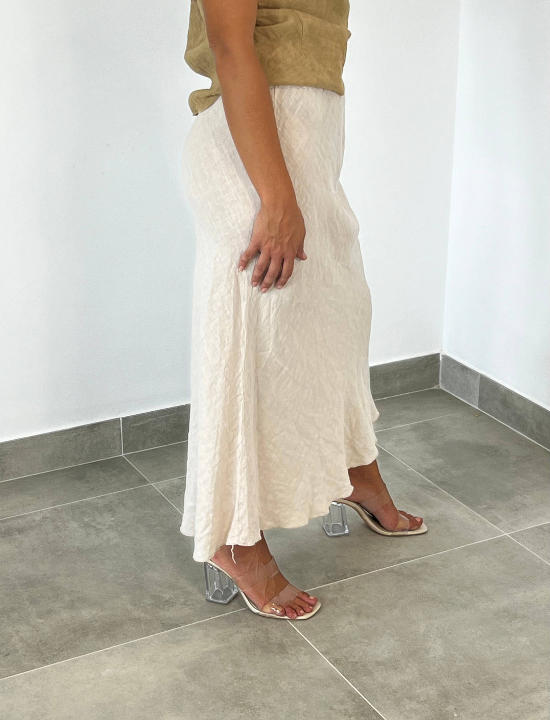 100% LINEN SKIRT Ruffle Hem