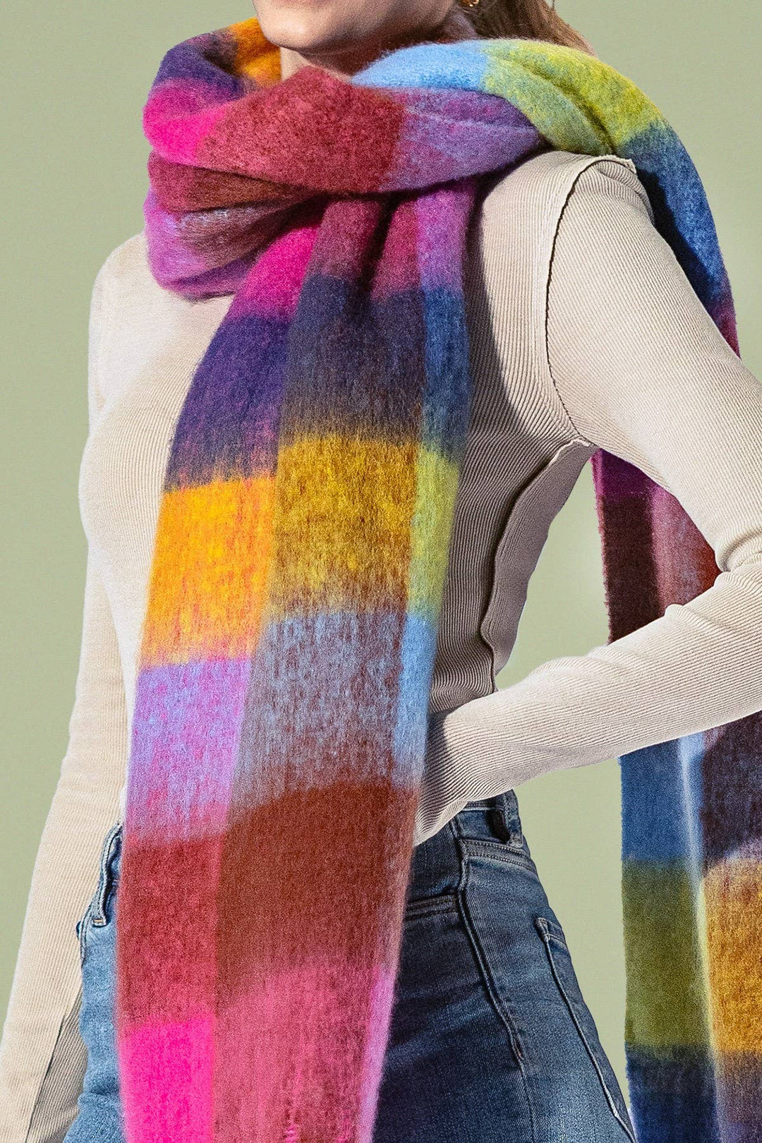 Checkered Fringe Scarf