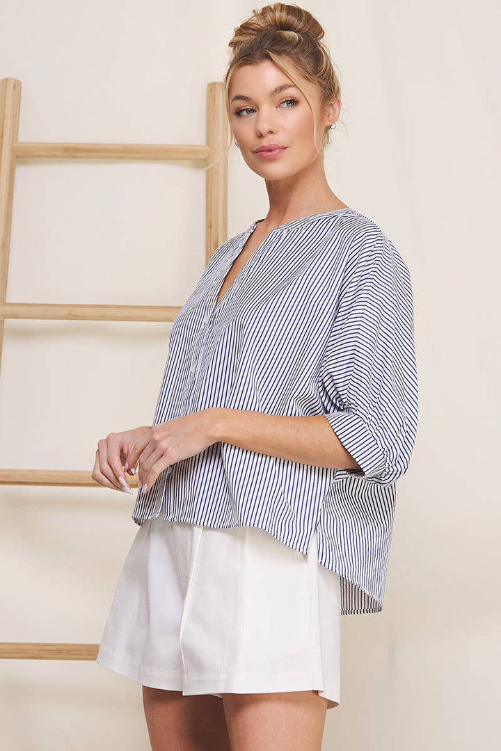 Pinstripe Seersucker Dolman Blouse