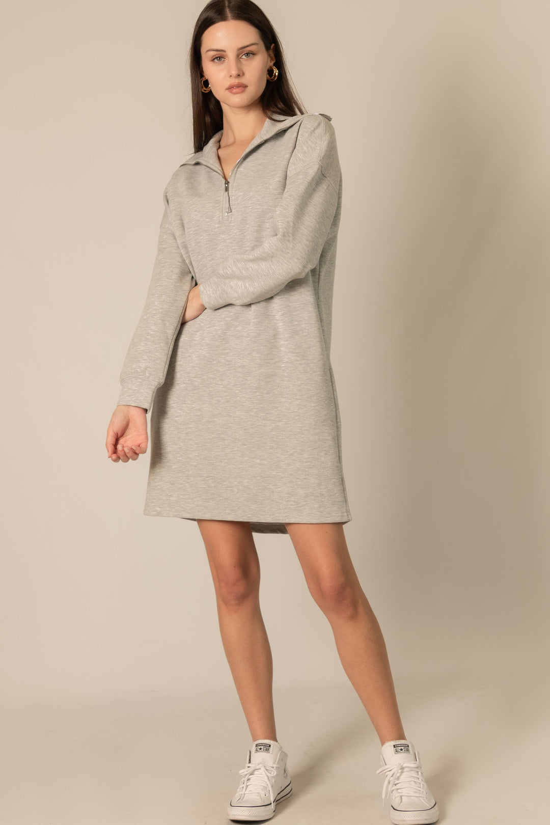 Butter Modal Quarter Zip Long Sleeve Dress
