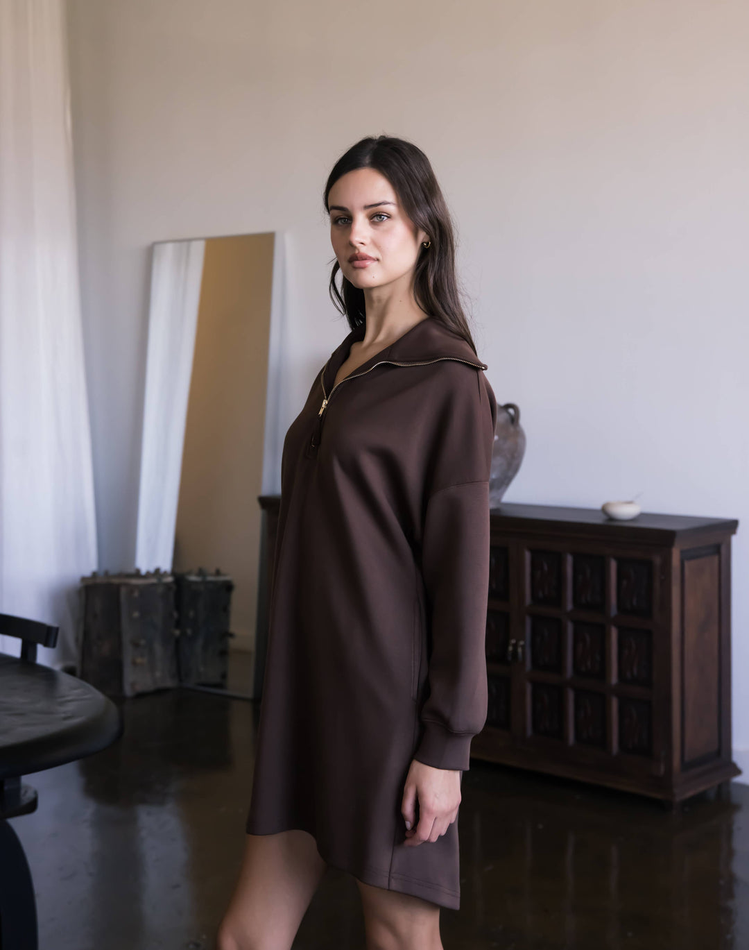 Butter Modal Quarter Zip Long Sleeve Dress