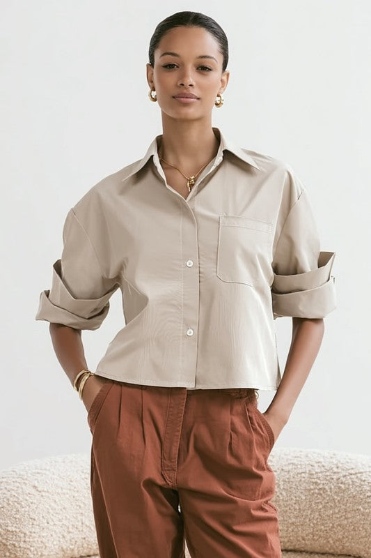 Rolled Sleeve Button Up Top