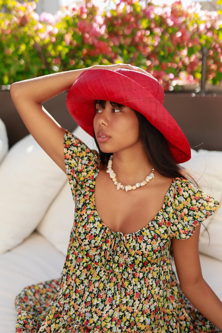 Monica 5" & 7" Wide Brim Solid Color Packable Straw Sun Hats