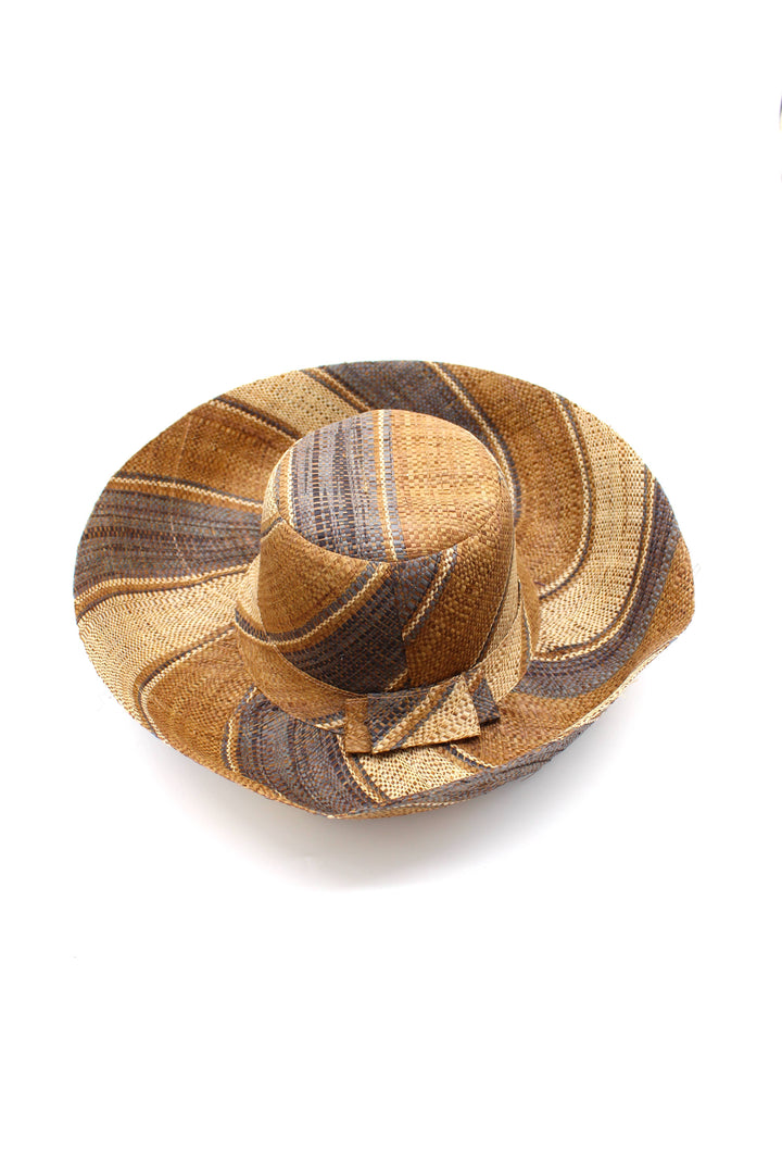 Monica 5" & 7" Wide Brim Stripe Packable Straw Sun Hats