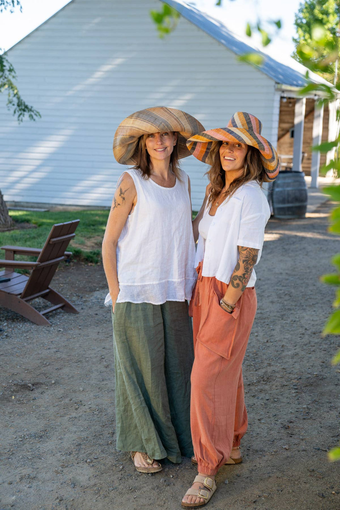 Monica 5" & 7" Wide Brim Stripe Packable Straw Sun Hats