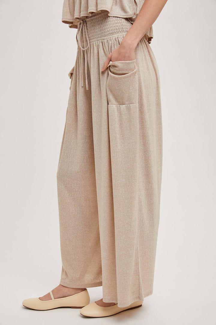 RELAXED KNIT SMOCKED TOP AND WIDE PANTS SET