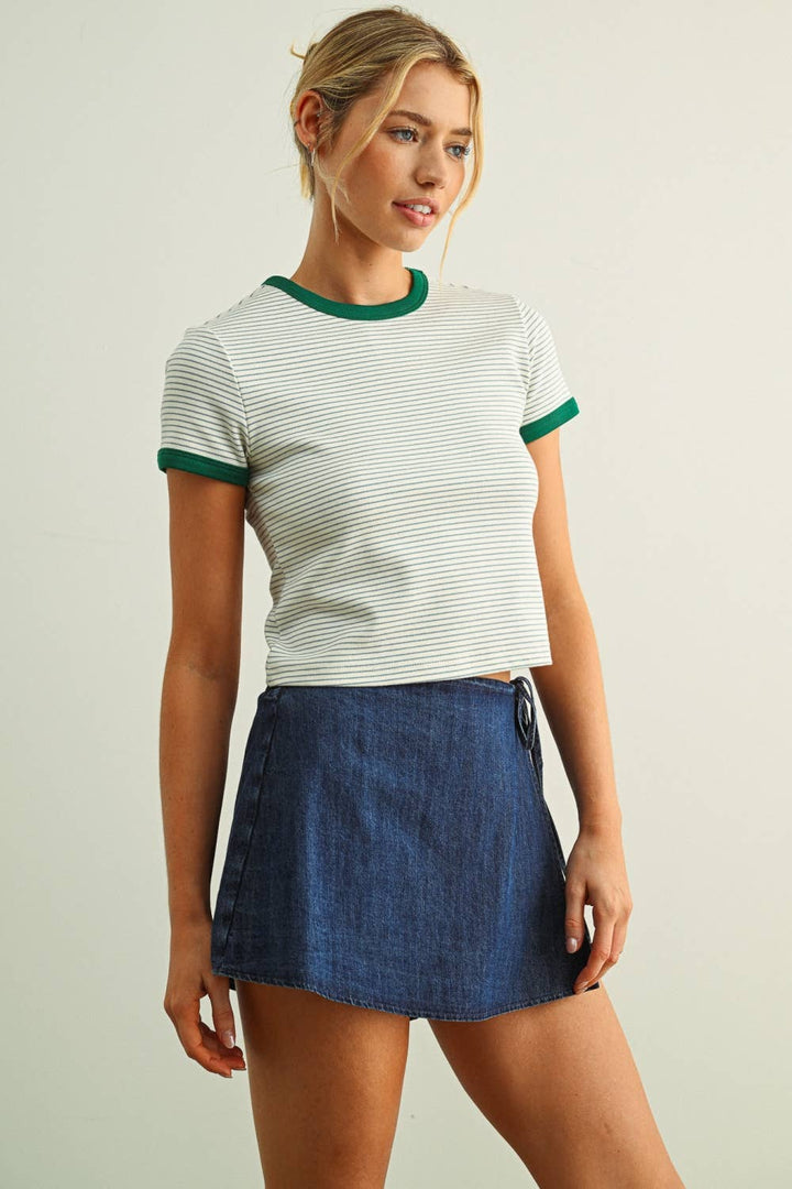 STRIPED SSLV RINGER TOP