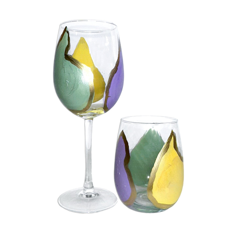 Oyster Mardi Gras Wine Glasses