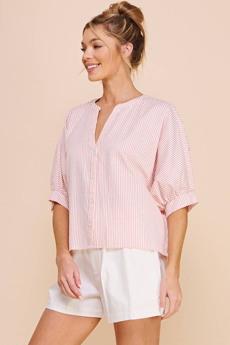 Pinstripe Seersucker Dolman Blouse