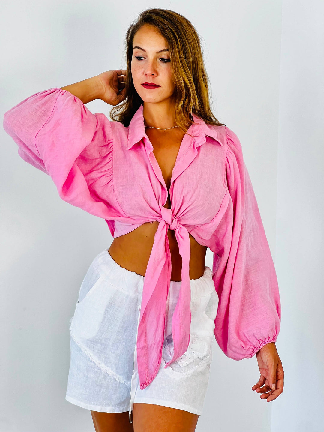 Crop Linen Tie Top