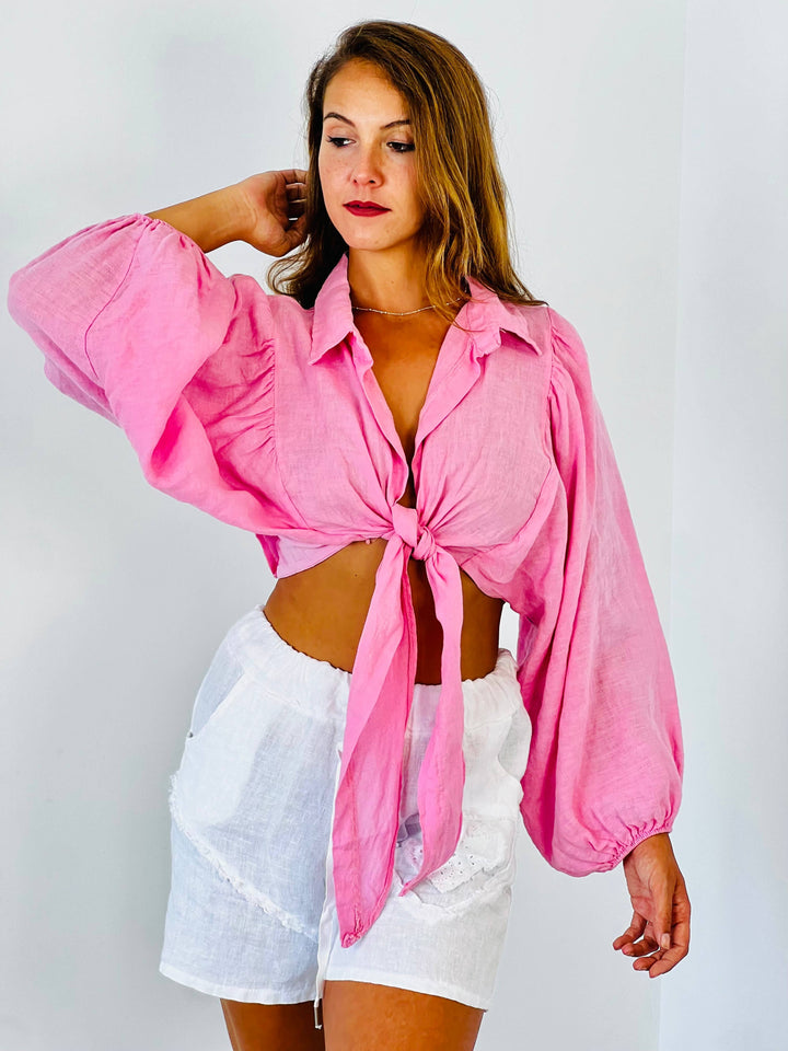 Crop Linen Tie Top