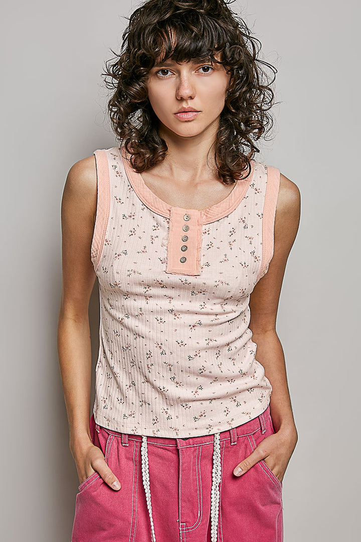 Floral Button Tank Top
