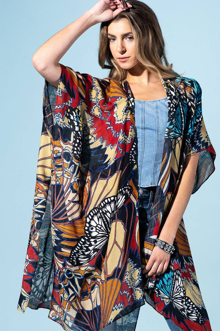 Midnight Monarch Viscose Kimono