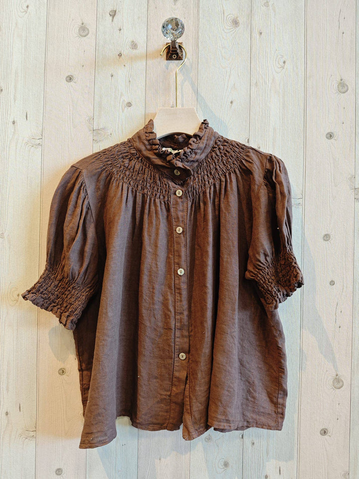 Petite Collard Blouse 100% Linen