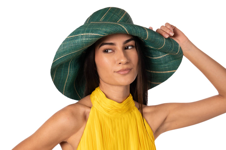 Monica 5" & 7" Wide Brim Pinstripe Packable Straw Sun Hats