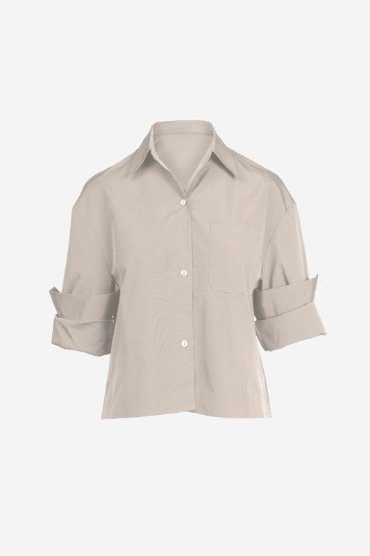 Rolled Sleeve Button Up Top
