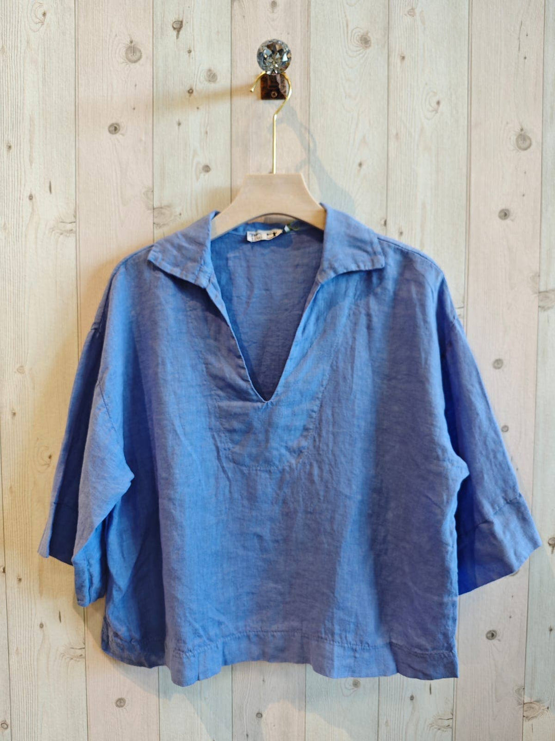 BLOUSE SHIRT V - COLLAR 100% LINEN