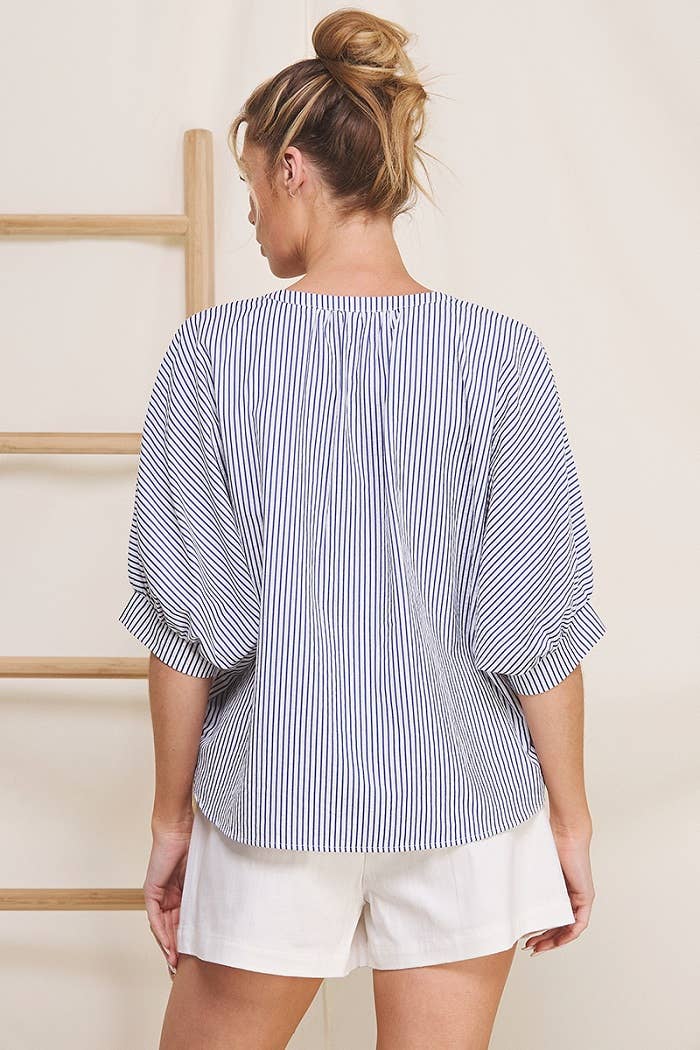 Pinstripe Seersucker Dolman Blouse