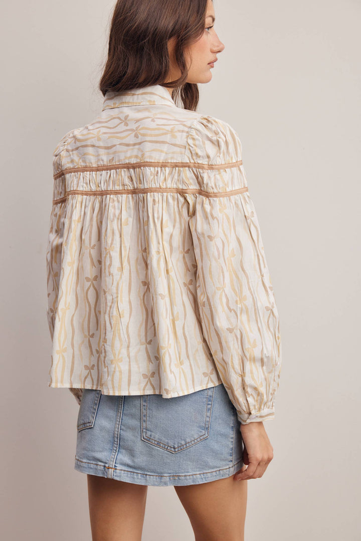 Ribbon Stripe Puff Sleeve Blouse