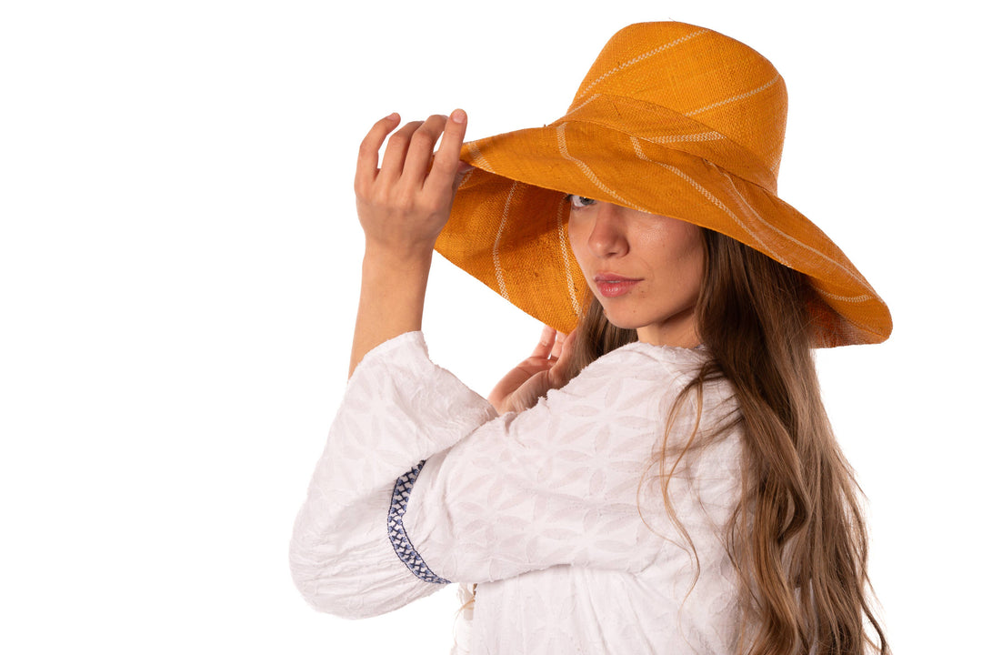 Monica 5" & 7" Wide Brim Pinstripe Packable Straw Sun Hats