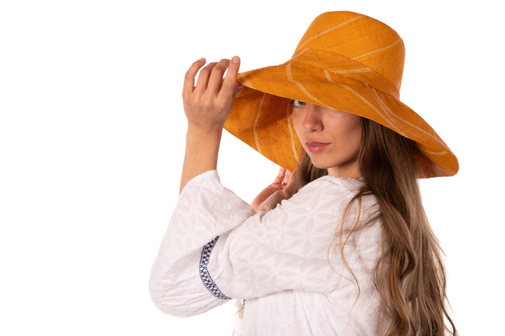 Monica 5" & 7" Wide Brim Pinstripe Packable Straw Sun Hats