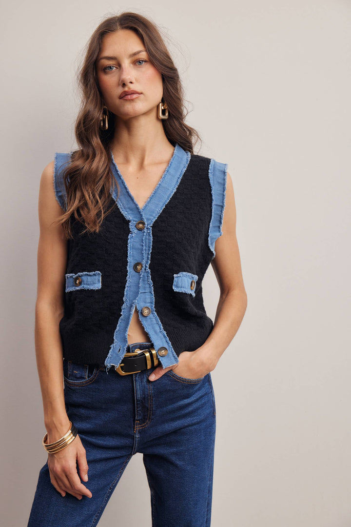 Denim Trim Knit Vest FSW0009