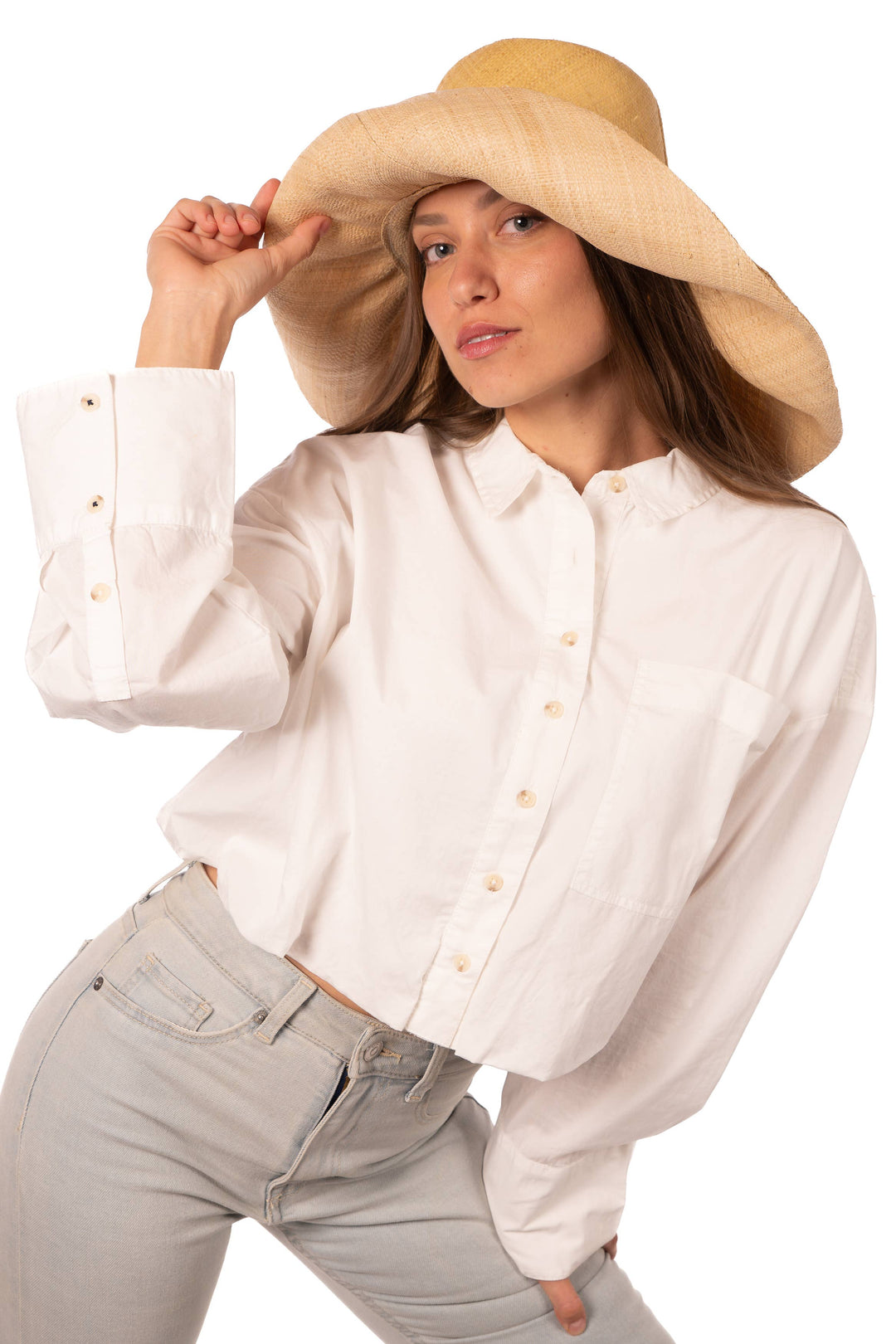 Monica 5" & 7" Wide Brim Two Tone Packable Straw Sun Hats