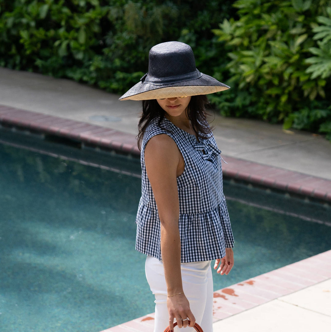 Monica 5" & 7" Wide Brim Two Tone Packable Straw Sun Hats