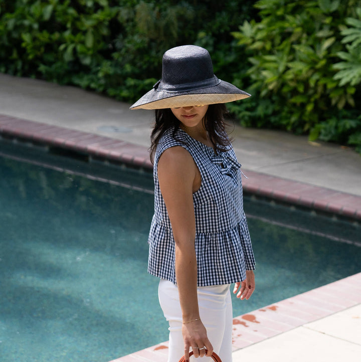 Monica 5" & 7" Wide Brim Two Tone Packable Straw Sun Hats