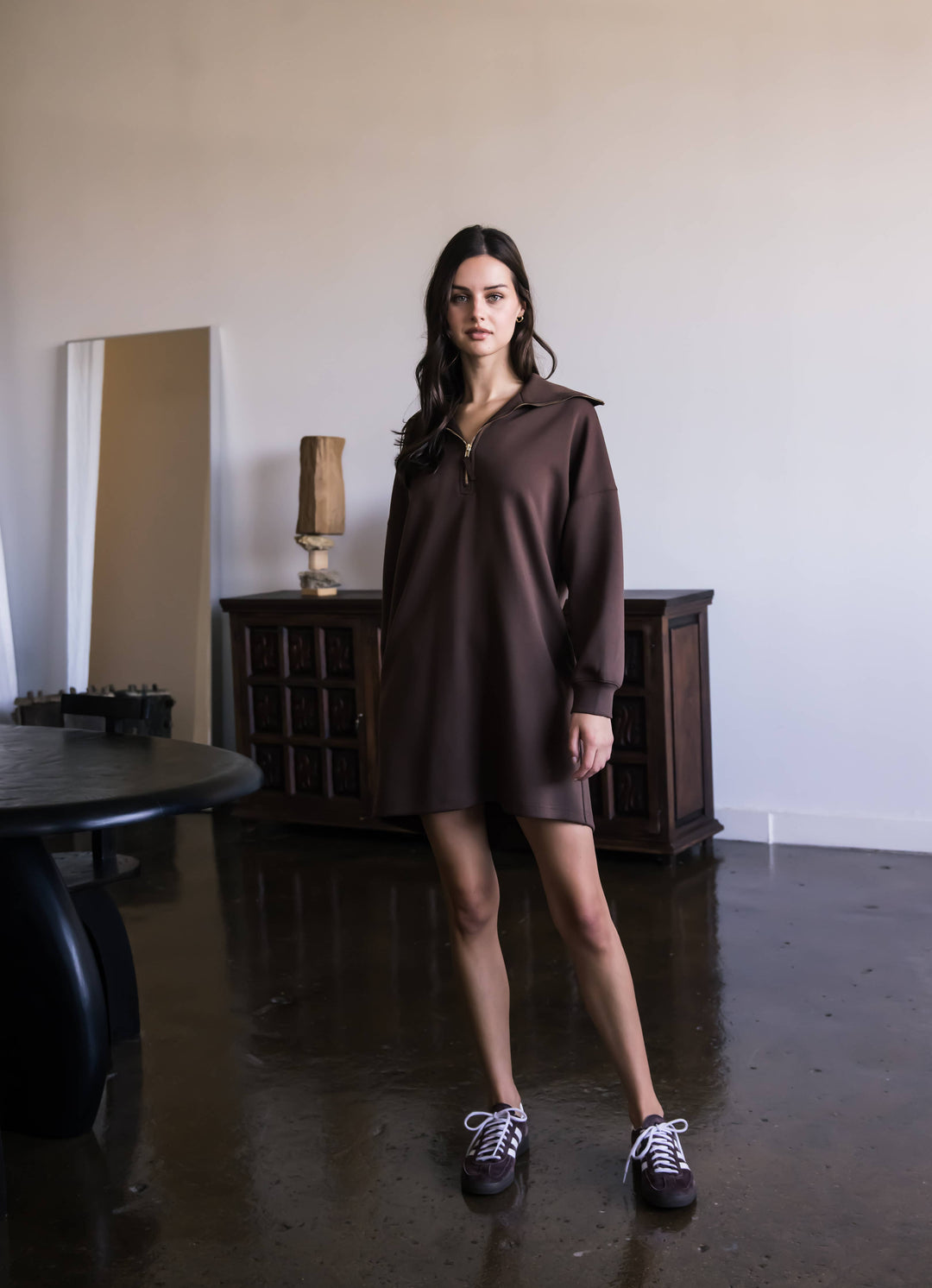 Butter Modal Quarter Zip Long Sleeve Dress