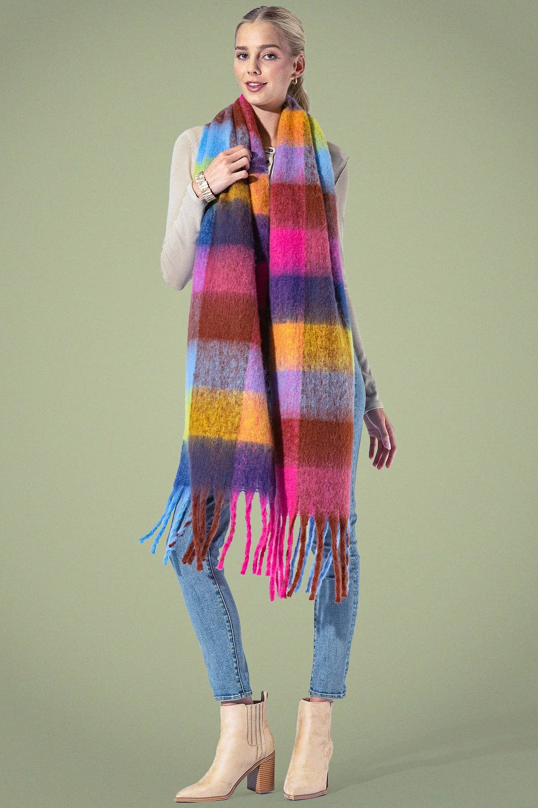 Checkered Fringe Scarf