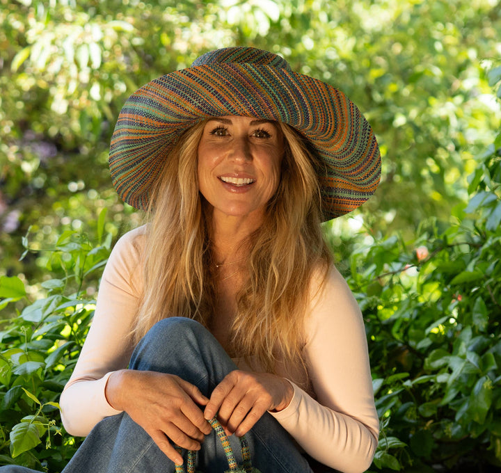 Monica 5" & 7" Wide Brim Melange Packable Straw Sun Hats