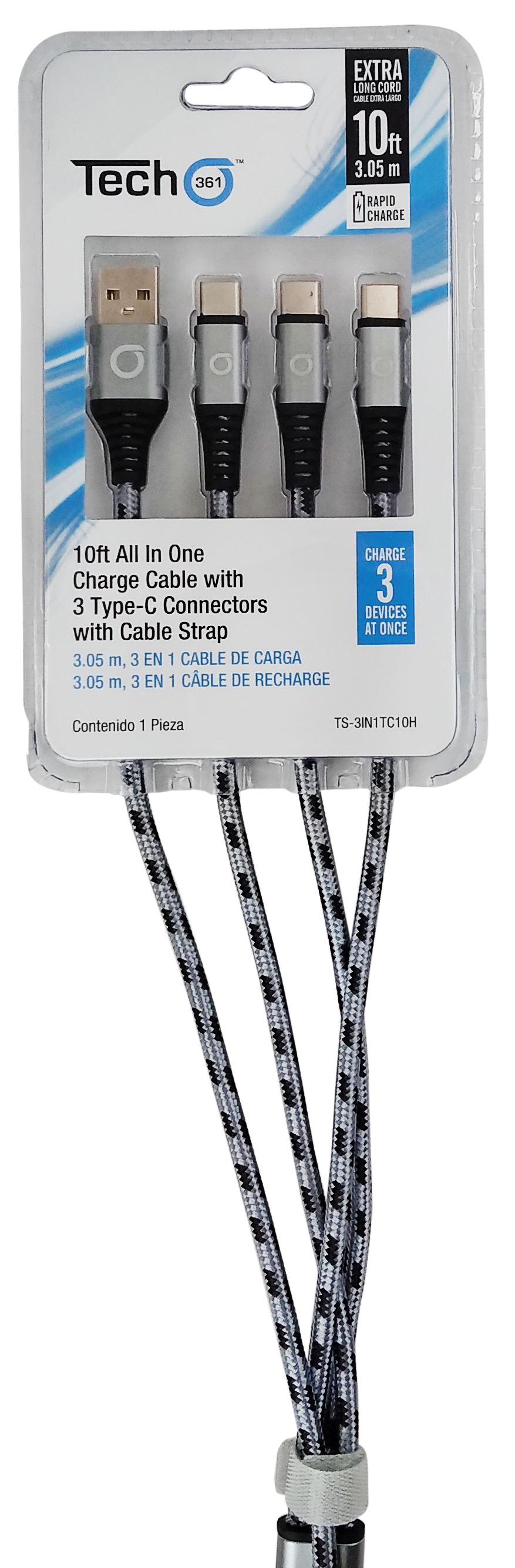 ALL IN ONE 10FT HANGING CHARGE CABLE WITH 3 TYPE-C