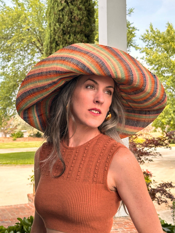 Monica 5" & 7" Wide Brim Stripe Packable Straw Sun Hats