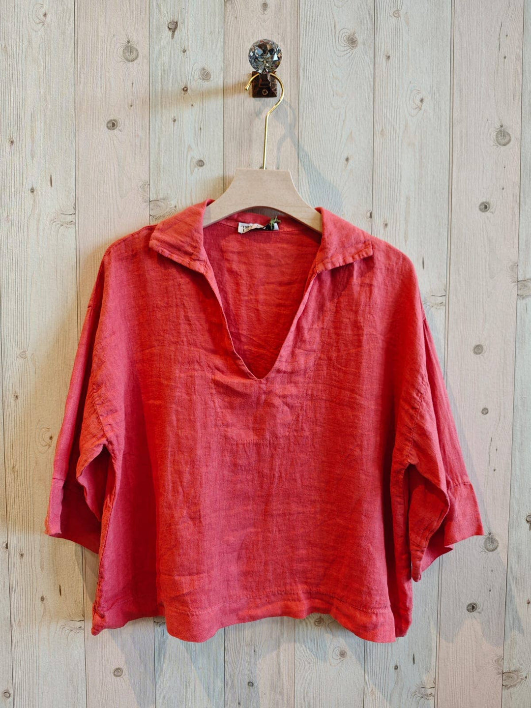 BLOUSE SHIRT V - COLLAR 100% LINEN