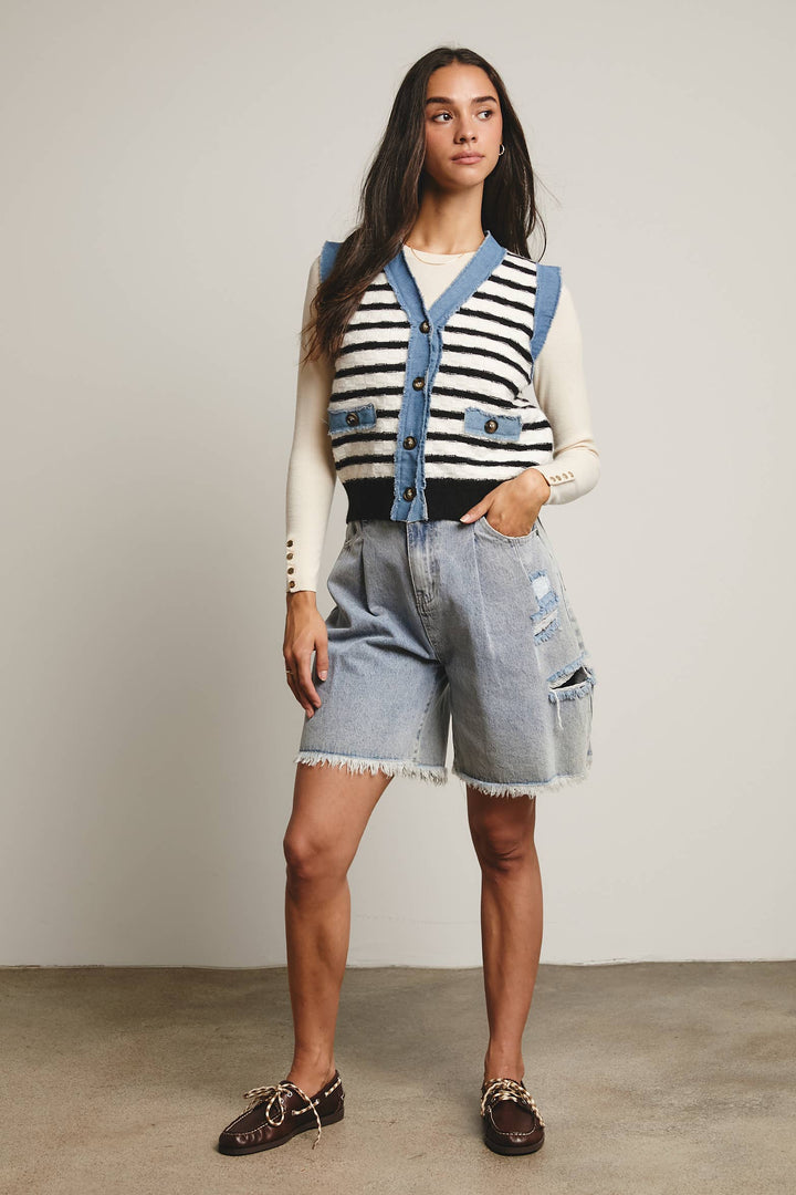 Denim Trim Knit Vest FSW0009