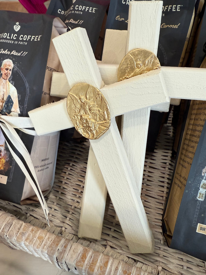 Cream Wood Cross with Intaglio