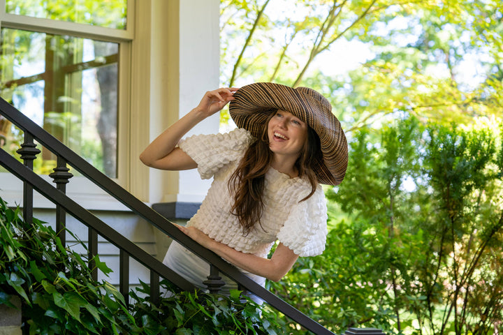 Monica 5" & 7" Wide Brim Melange Packable Straw Sun Hats