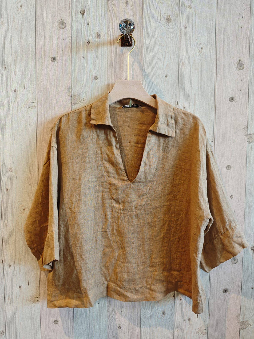 BLOUSE SHIRT V - COLLAR 100% LINEN